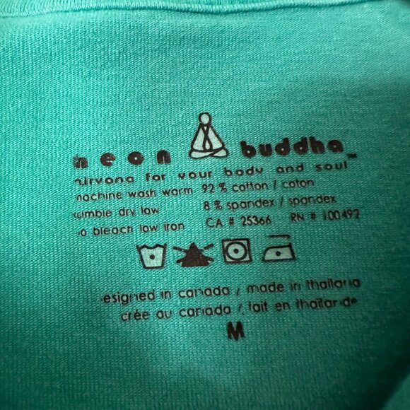 Neon Buddha Shirt Sz M thermal mixed media button up turquoise blue raw seams - Picture 4 of 5